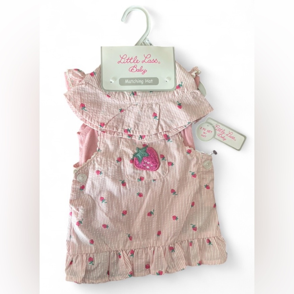 Little Lass Pink Striped Strawberry Dress for Baby